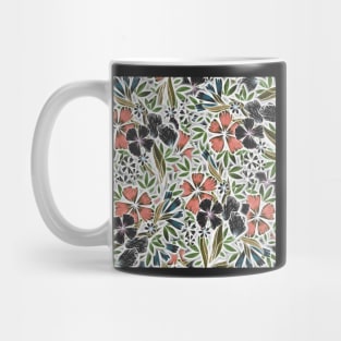 Flower Flurry - Salmon, Green, Black and Turquoise - Digitally Illustrated Flower Pattern for Home Decor, Clothing Fabric, Curtains, Bedding, Pillows, Upholstery, Phone Cases and Stationary Mug